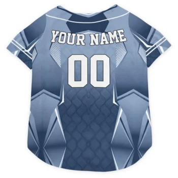 Custom Blue Striped Collar Classic Style Dog Jersey - Personalized Name And Number