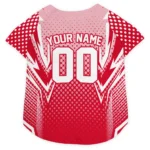 Custom Red Chevron Polka Classic Style Dog Jersey - Personalized Name And Number