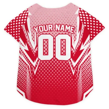 Custom Red Chevron Polka Classic Style Dog Jersey - Personalized Name And Number