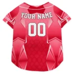 Custom Red Striped Collar Classic Style Dog Jersey - Personalized Name And Number
