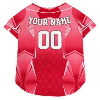 Custom Red Striped Collar Classic Style Dog Jersey - Personalized Name And Number